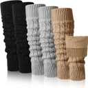 Chuarry 3 Pairs Winter Fleece Lined Leg Warmer for Women Skating Leg Warmer Long Boot Socks for Women Skating Every Day Wear (Black, Gray, Yellow), One Size