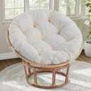 Idee-home Papasan Chair Cushion, Circle Papasan Chair Cushion(Cushion Only) with Thick Corduroy Cover, 48 x 48 Inch Cushion for Egg Chair, Beige