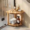 VICTORY RELAX Acacia Wood Corner Shower Shelf for Inside Shower Waterproof Shower Bench & Foot Rest for Shaving Legs, Small Bathroom Spa Seat, Light Natural Color (17.9")