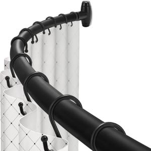 Curved Shower Curtain Rod, TOPROD Black Round Shower Curtain Rod 48-72 Inches Adjustable, Rounded Bowed Stainless Steel Shower Rods for Bathroom, Bathtub, Stall, More Shower Space, Need to Drill