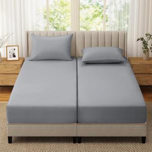 SiinvdaBZX 2-Pack Split King Fitted Sheets for Adjustable Bed, Ultra-Soft Microfiber Twin XL Sheets Fitted Mattress Cover, Fits 16" Deep Pocket - Breathable & Wrinkle Resistant (Light Gray)