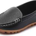 LONSOEN Toddler/ Little Kid Boys Girls Soft Synthetic Leather Loafer Slip-On Boat-Dress Shoes/ Sneakers, Black, 28/10