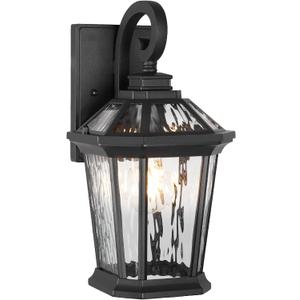 JYZ Outdoor Wall Light Lantern, 14" Modern Exterior Wall Sconce with Hammered Water Ripple Glass, Waterproof Anti-Rust Matte Black Outside Lighting Fixture for Front Door, Porch, Garage, Patio, Medium-1 Pack