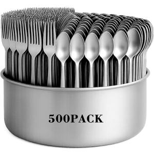 Nuenen 500 Pcs Forks and Spoons Silverware Set for 250 Stainless Steel Flatware Cutlery Set Forks and Spoons Bulk Silverware Utensil for Kitchen Restaurant Home Dinner, Mirror Polished Dishwasher Safe