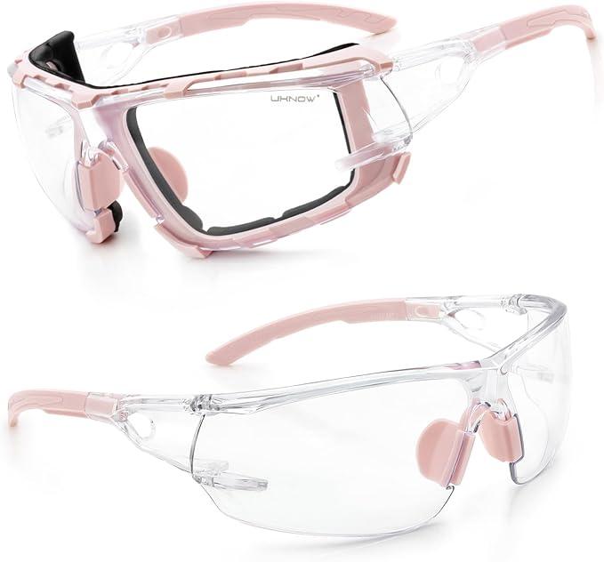 UKNOW Safety Glasses - Anti Fog Wraparound Lenses - Removable Foam Gasket - ANSI Z87.1 Protective Eyewear - Impact Resistant