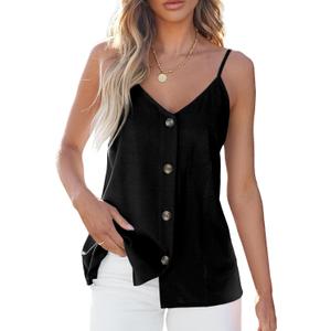 BLENCOT Women Summer Tank Tops Casual V Neck Strappy Loose Beach Sleeveless Shirts Blouses (Black, L)