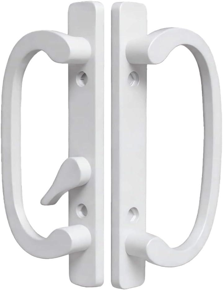 Offset Sliding Patio Door Handle Set, 3-15/16" Screw Hole Spacing, Reversible Non-Handed Sliding Glass Door Handle Replacement, Fits 1-3/8" to 2" Thick Doors, White (White)