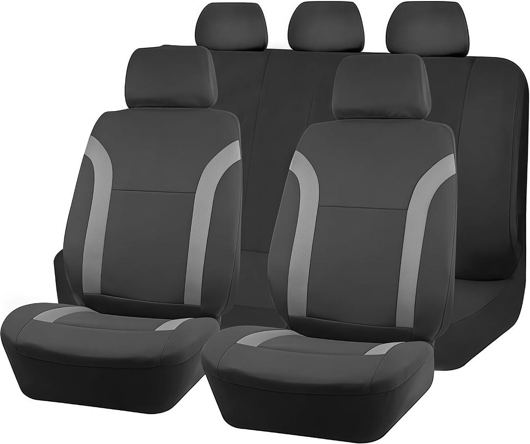 Zpana Car Seat Cover Full Sets, 9PCS Waterproof Vehicle Front and Rear Split Bench Covers with 3D Foam Back Support, Breathable Auto Seat Protective Accessories, Universal for SUV RV Truck (Gray)