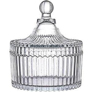 FTOF Glass Candy Storage Box Clear Sugar Dish With Lid Crystal Covered Candy Bowl Apothecary Food Buffet Container Holder (Large)