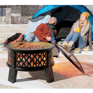Fire Beauty 26in 2‑in‑1 Carbon Steel Fire Pit for Camping Backyard Patio