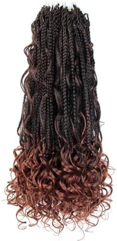 Niseyo Goddess Box Braids Crochet Hair 18 Inch 6 Packs Long Crochet Box Braids Pre Looped Curly Ends Boho Style Synthetic Hair (T350/Ombre Ginger Red)