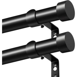KAMANINA Curtain Rods 2 Pack, Heavy Duty Curtain Rods for Windows 28 to 48 Inch, 1 Inch Black Modern Drapery Rod with End Cap (32"-58", 2Pack)