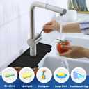 Meiliweser Silicone Faucet Mat for Kitchen Sink Gen 3 10 Slope Splash Guard with Cuttable Hole 14 x 5.5 Drip Catcher & Sponge Holder for Kitchen, Bathroom (Black)