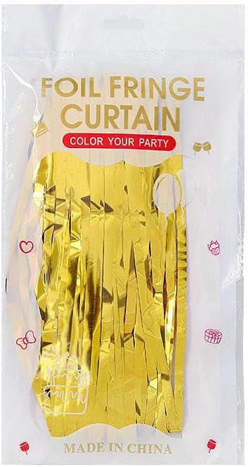 GRASKY 300*100cm 2pcs Gold Sequin Laser Rain Curtain Fringe Curtain Tinsel Backdrop Metallic Foil Fringe For Sparkly Party Bar Decor 4packs, 2 Sets