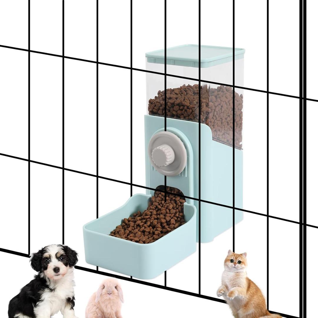 Hanging Automatic Pet Food Dispenser, Auto Gravity Rabbit Ferret Bunny Hedgehog Feeder Dispenser, Cat Dog Food Bowl for Cage Hanging (Light Blue)