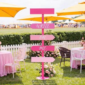 Chunful Wooden Blank Arrow Signs with Stakes, Wood Blank Directional Yard Sign for Outdoor Lawn Patio Yard Garden Weddings Birthday Party Guidepost Decorations (Pink,63 Inch)