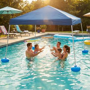 SUNJOY 10x10 FT Floating Pool Canopy Pop Up Gazebo, Navy Water Tent with Steel & Aluminum Frame, PVC Floats, Hand Pump & Carry Bag for Lake, Beach, Pool