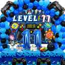 Vlipoeasn 90PCS Video Game Party Decorations for Boys Set Blue - 11th Birthday Supplies - Video Game Backdrop, Balloons, Tablecloth, Gamer and Foil Balloons