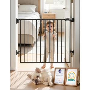 Babelio Baby Gate for Stairs, Kitchen & Doorways, No Bottom Bar| Easy Install| One-Handed Operation| Auto-Close| Hardware Mount Safety Dog Gate (Black, 28" H, 24-39" W-Compact)