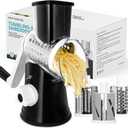 X Home Rotary Cheese Grater for Kitchen, Shredder with 3 Interchangeable Blades, Rotary Grater with Handle and Strong Suction Base, for Vegetables, Fruit, Nuts, Easy to Use and Clean, Black