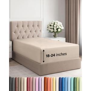 CGX Linens Extra Deep Twin Fitted Sheet - Hotel Luxury Single Fitted Sheet Only - Easily Fits 18 inch to 24 inch Mattress - Ultra Soft, Wrinkle Free w/Extra Deep Pockets - Easy-Care, Breathable & Comfy - Wheat