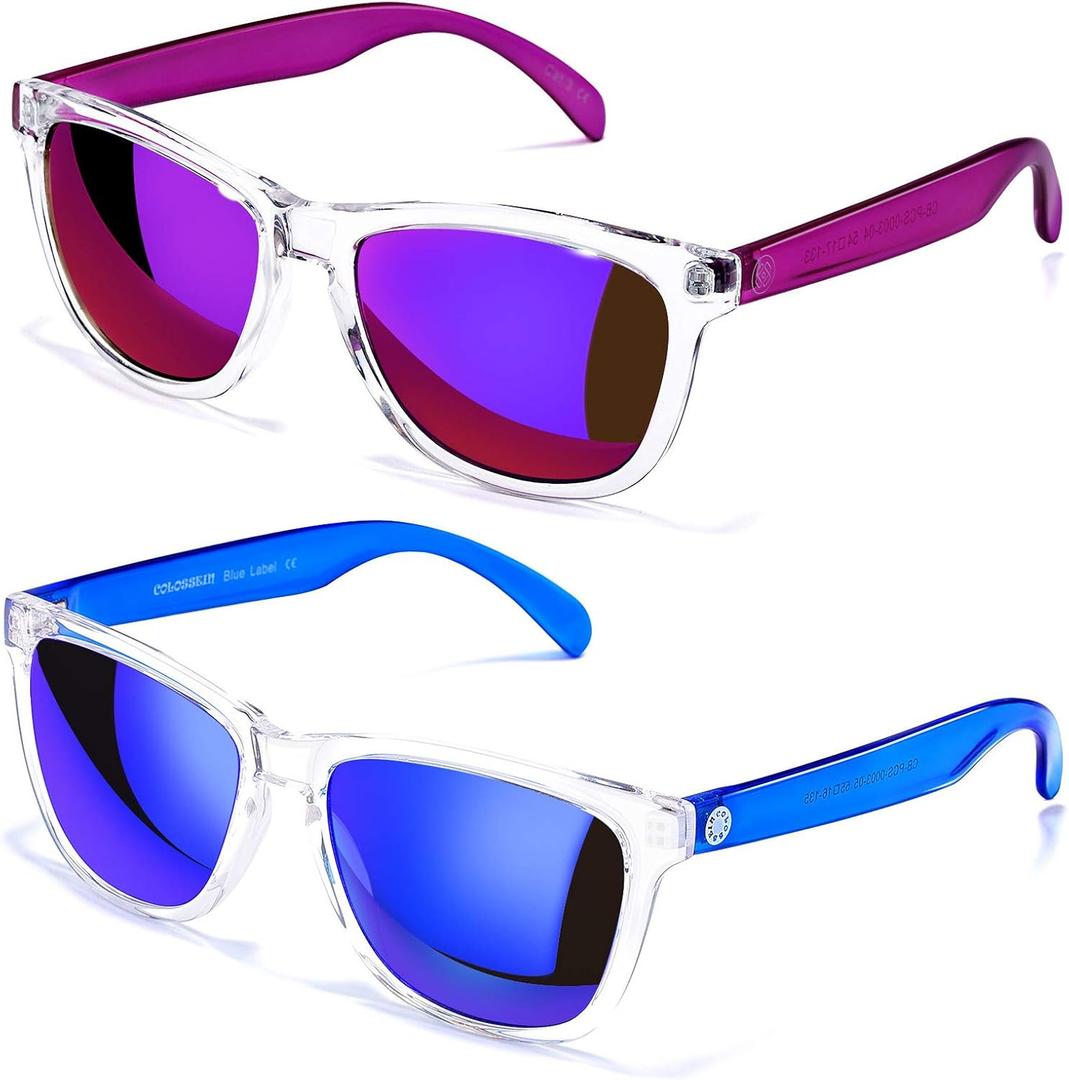 COLOSSEIN Sunglasses Womens,Classic Square Frame UV400 Mirrored Lens,Sunglasses Fit For Beach,Vacation,Driving (A3 - Purple + Blue - Mirrored Lens)