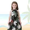 PATPAT Family Hawaiian Matching Outfits Mommy and Me Outfits Caribbean Vacation Summer Tropical Halter Sundresses and Shirts (6-7 Years, Black Flower)