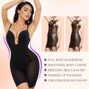 Slimers Body Shaper for Women Tummy Control U Plunge Backless Full Body Shapewear Mid Thigh Mesh strapless Bodysuit Top (Black, L)