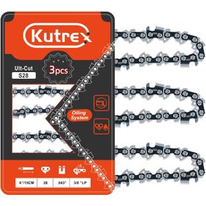 6 Inch Chainsaw Replacement Chain for Husqvarna Milwaukee Oregon Makita DeWalt Ryobi Craftsman and more, 3/8" LP Pitch, 043" Gauge, 28 Drive Links -S28 (3 Chains)