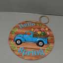 Deroro Hello Spring Blue Truck Sign for Front Door Decor, Tulip Flowers Pickup Wood Door Hanger for Outdoor Outside Porch, Rustic Farmhouse Wooden Wreath Indoor Wall Hanging Decoration