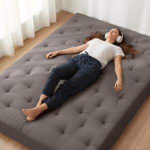 ZonLi Japanese Floor Futon Mattress 100% Cotton Washable Cover Foldable 75" x 39" Twin Size 6" Thick Tatami Mat Sleeping Pad, Roll Up Floor Lounger Bed for Guest, Dormitory, Camping & Travel, Grey