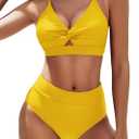 Women's High Waisted Bikini Set Two Piece Twist Knot Swimsuit Criss Cross Bathing Suit (Yellow, S)