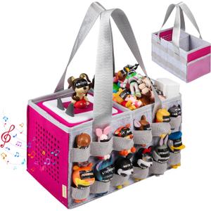 Carrying Case Compatible with Tonies Box with Audio Position, Portable Travel Storage Bag for Tonies Figures with 24 Elastic Strap, Soft Felt Organizer Case for Toniebox Accessories Gray&Rose