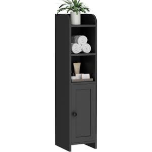 Homhedy Small Bathroom Storage Corner Floor Cabinet with Door and Shelves, Beside The Toilet Paper Stand for Skinny, Narrow Toilet Paper Cabinet, 7.9" D x 7.1" W x 31" H, Black