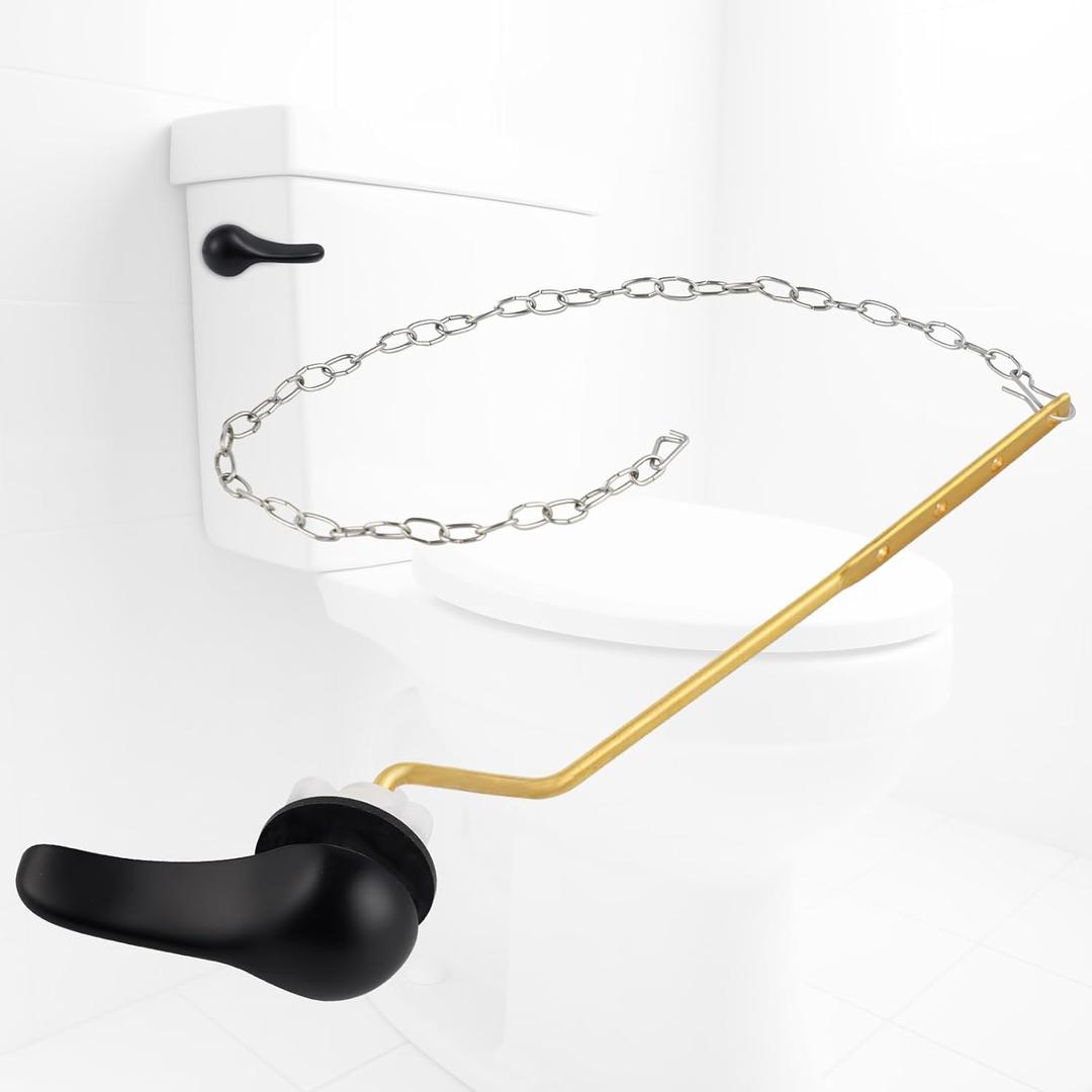 iFealClear Universal Metal Toilet Tank Flush Lever Replacement, Side Mount Toilet Handle Replacement Kit, Solid Brass Toilet Trip Lever Fits Most Toilets, Stainless Steel Chain, Matte Black