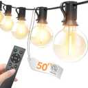 Outdoor String Lights with Remote 50FT - Dimmable Patio Lights with Waterproof G40 LED Globe Bulbs, Connectable Shatterproof Hanging Lighting for Outside Bistro Garden Backyard Deck Decor
