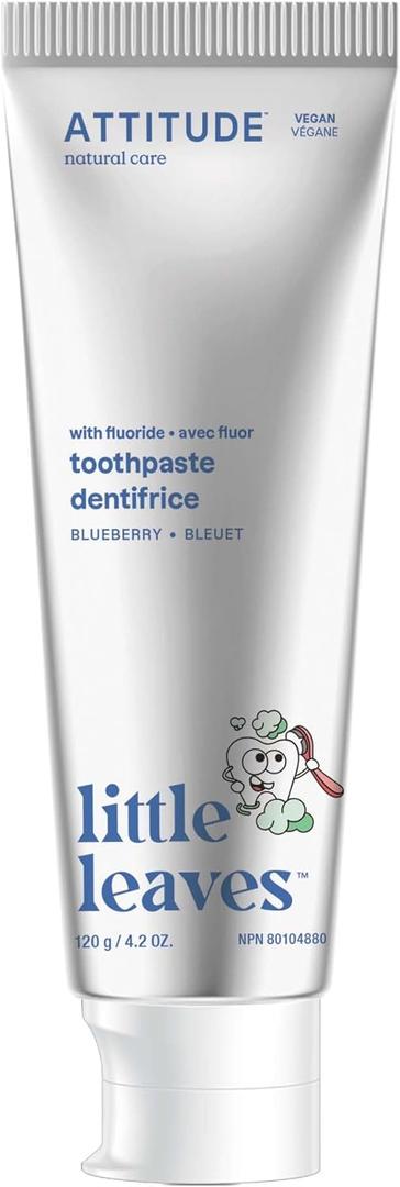 ATTITUDE Toothpaste with Fluoride, Prevents Tooth Decay and Cavities, Vegan, Cruelty-Free and Sugar-Free, Blueberry, 4.2 Oz (Pack of 1)