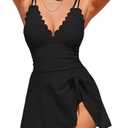 Charmo One Piece Swimdress Swimsuits for Women Scalloped Tummy Control Swim Dress Tie Knot Skirt Bathing Suit Size M