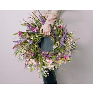 Spring Summer Wild Flower Artificial Daisy Front Door Wreath,