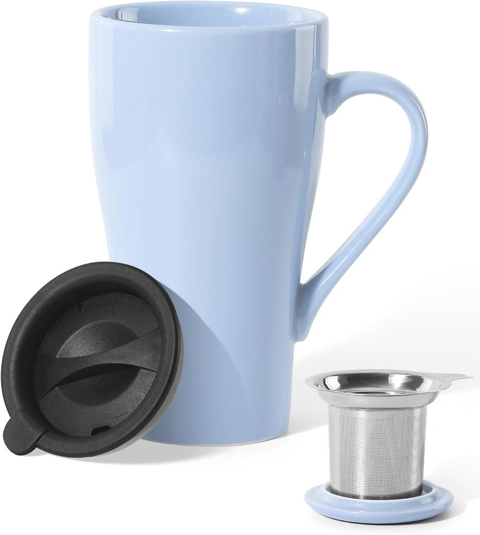 Tea Cup with Infuser and Lid, 18oz Large Steeper Mug, Ceramic Tea Infuser Mug with Silicone Lid, Teacup for Home, Office, Dishwasher & Microwave Safe (Lilac)