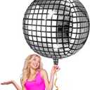 Leitee 2 Pcs 32 Inch Big Disco Ball Balloon 70s Disco Balloons Party Decoration Large 4d Aluminum Foil Inflatable Ball Giant Silver Metallic Mirror Decor for Valentine Wedding Birthday Dance Party