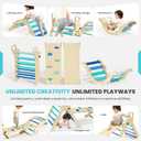 BlueWood Pikler Triangle Set with Cushion, 8-in-1 Climbing Toys for Toddlers, Montessori Philosophy Play Jungle Gym with Arch, Ramp, Ladder(Sky Blue)