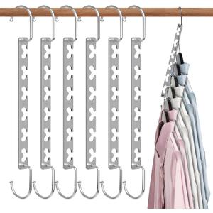 Space Saving Hangers for Clothes 6 Pack, Sturdy Metal Hangers Wardrobe Organizer, Magic Cascading Hanger, Closet Space Saver Closet Organizers and Storage (10 inch)