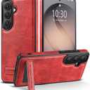 Designed for Samsung Galaxy S26 Plus Leather Case with Stand, Protection Slim Adjustable Kickstand Phone Cover Compatible with Samsung Galaxy S26 Plus (Red)