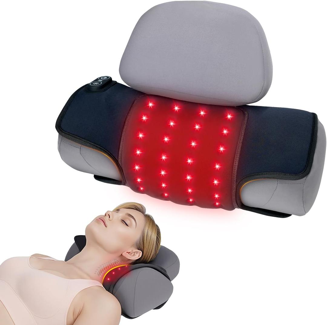 Red Light Therapy Cervical Traction Device, Cordless Neck Stretcher Pillow for Neck Pain Relief & Hump Corrector, Christmas Gifts for Him/Her/Men/Women/Dad/Mom - No Massage Function (Gray)