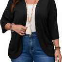 OYOANGLE Women's Plus Size 3/4 Sleeve Open Front Cardigan Dressy Casual Lightweight Jackets Outerwear Black 3X-Large Plus (Black, XXXL)