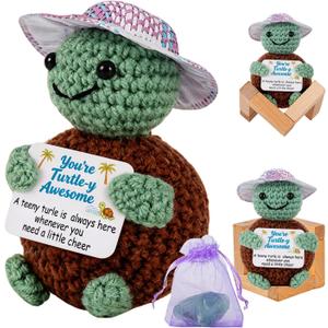 2 x Gifts for Him Her, Positive Crochet Animals with Fragrance, Card Conten: You're Turtle-y, Awesome A Teeny Turtle is Always Here, Whenever You Need a Little Cheer, Encouragement Gifts for Women Men
