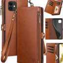 XcaseBar for iPhone 11 6.1" Wallet case with Zipper Credit Card Holder【RFID Blocking】, Flip Folio Book PU Leather Phone case Shockproof Cover Women Men for Apple 11 case Light Brown