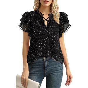 Lotusmile Summer Chiffon Dressy Casual Blouses Elegant Ruffle Short Sleeve Work Tops for Women Trendy (XXL)