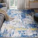 RELEANY Washable Area Rugs 6'x9' Non-Slip Modern Abstract Soft for Living Room Entryway Bedroom Nursery, Print Pattern, Grey Blue Gold/Golden